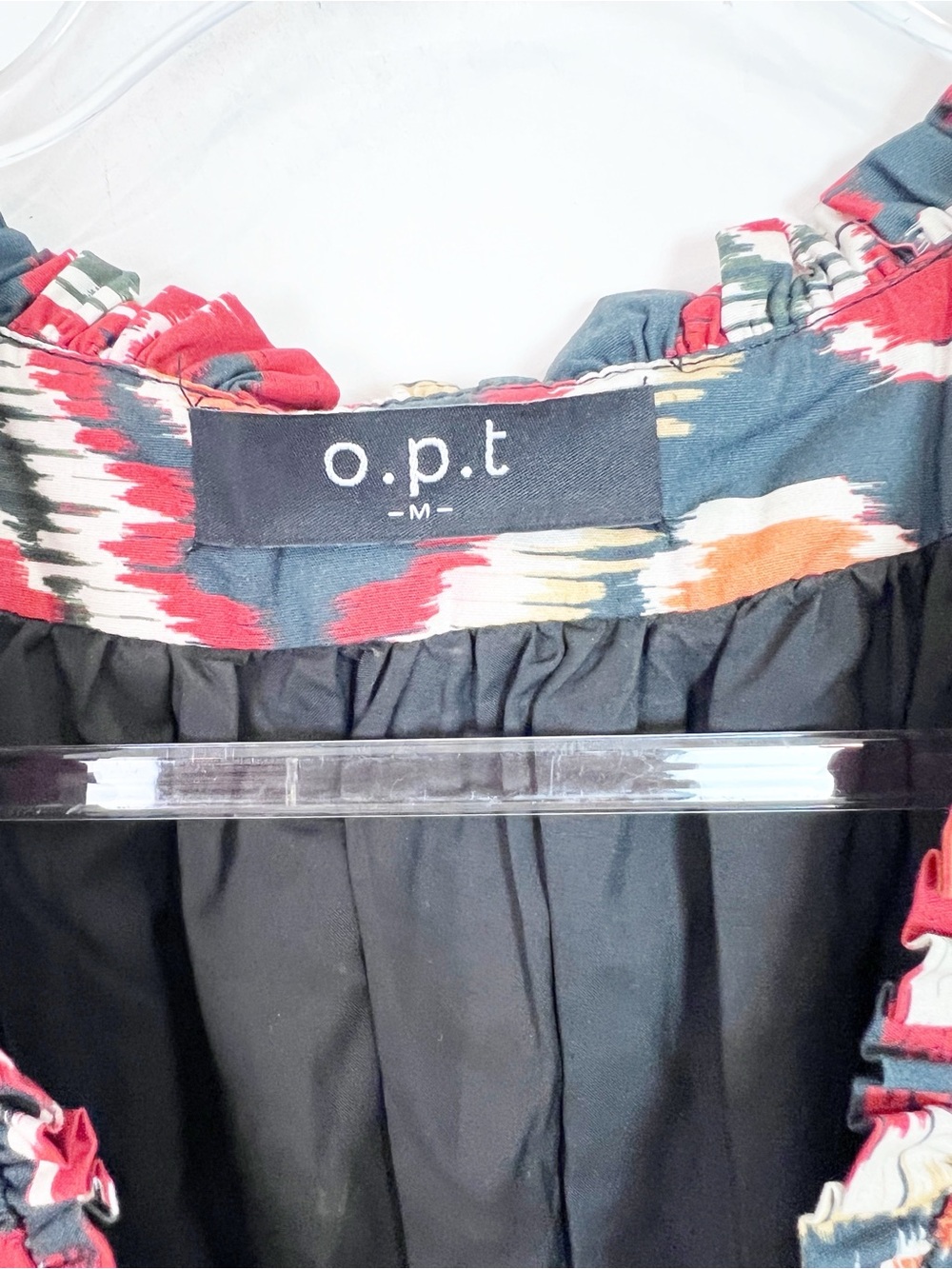O.P.T. VIANSA NAVY ORANGE RED SLEEVELESS RUFFLE V-NECK DRESS WOMENS MEDIUM - Picture 6 of 8